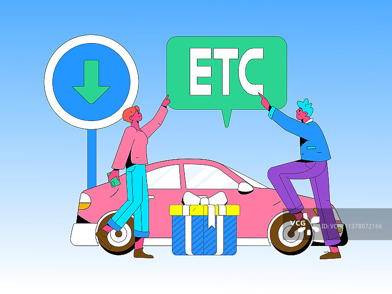 免费办理ETC送丰富好礼，矢量扁平概念人物场景插画图片素材