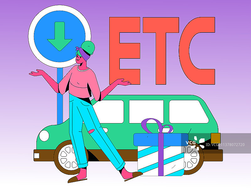 免费办理ETC送丰富好礼，矢量扁平概念人物场景插画图片素材
