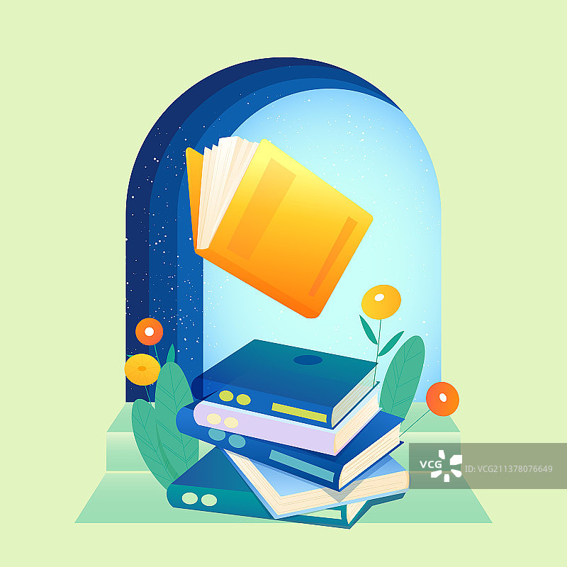书本和植物矢量插画图片素材
