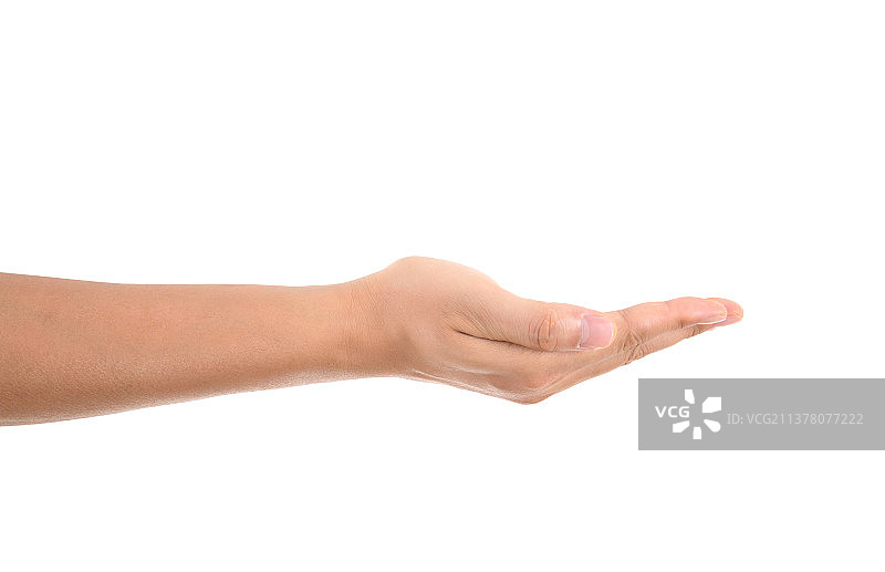 白背景前一只手做出向上托起的手势图片素材