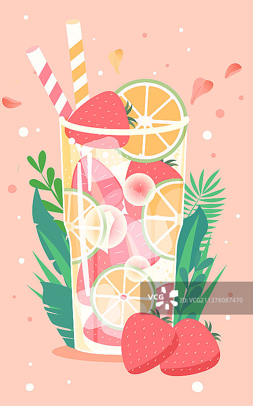 夏天水果茶饮美食插画立夏节气美食解暑海报图片素材