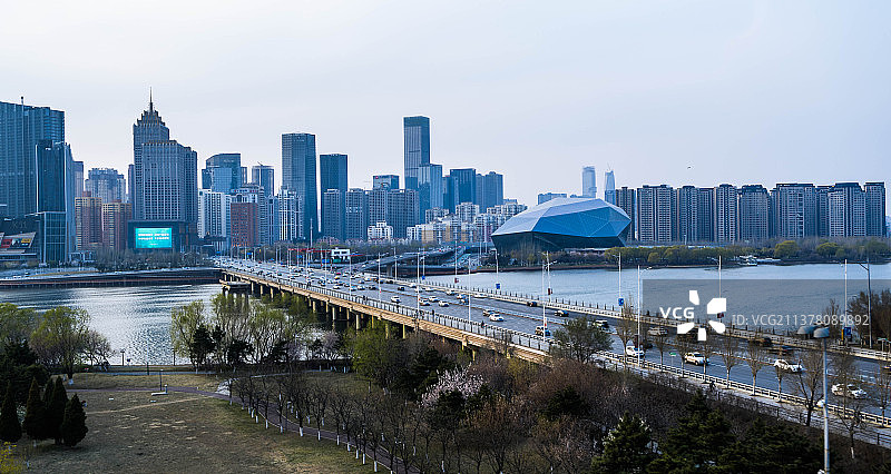 航拍沈阳浑河两岸风光及建筑图片素材