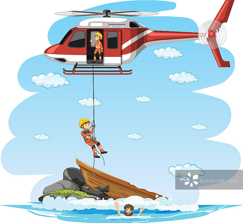 卡通风格的岛屿救援场景图片素材