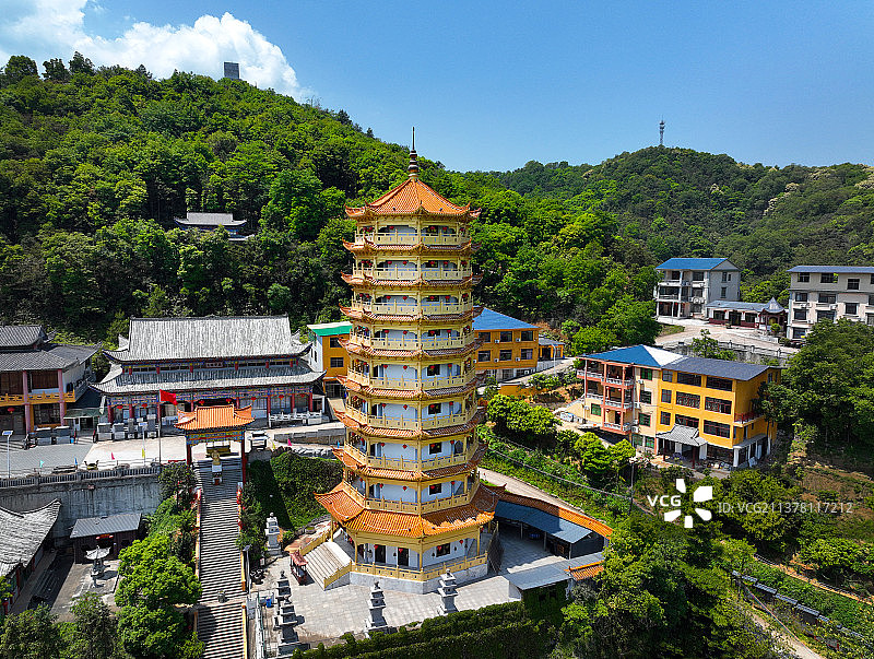 广东省惠州市博罗县象头山国家级自然保护区明珠禅寺航拍图片素材