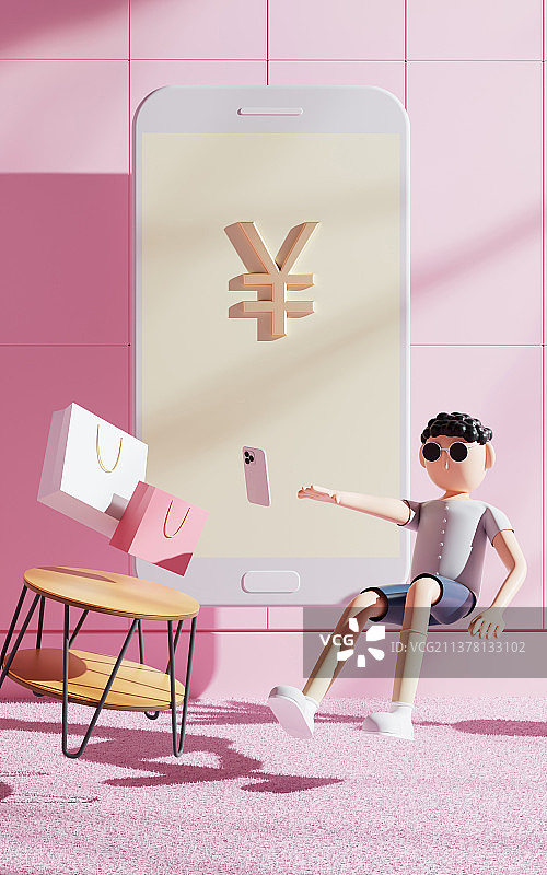 卡通人物手机创意插画图片素材