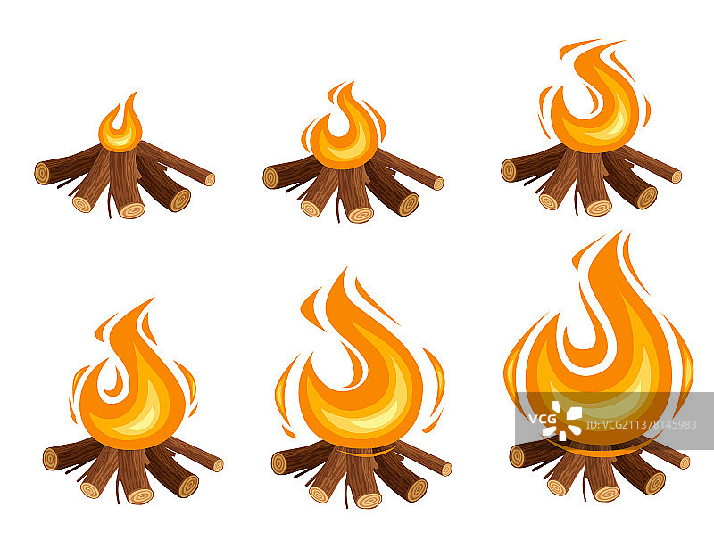 篝火精灵燃烧木柴素材套装图片素材