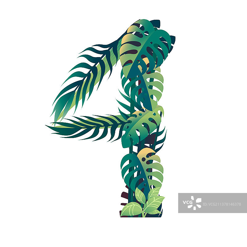 不同绿色类型的数字4叶子图片素材