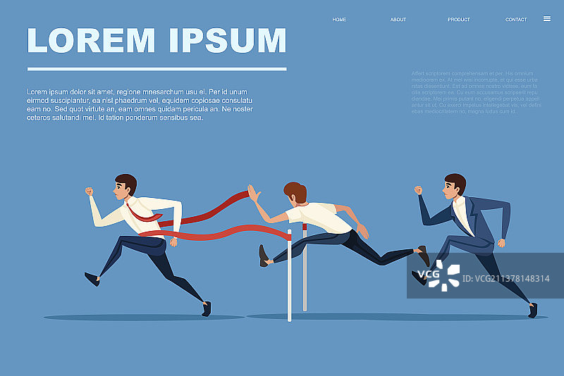 蓝色背景上奔跑的商务竞赛图片素材