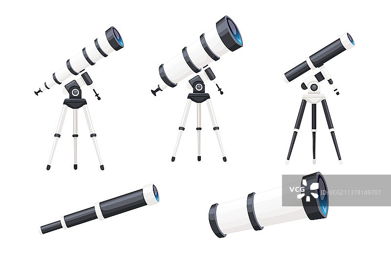带和不带支架的白色望远镜组合图片素材