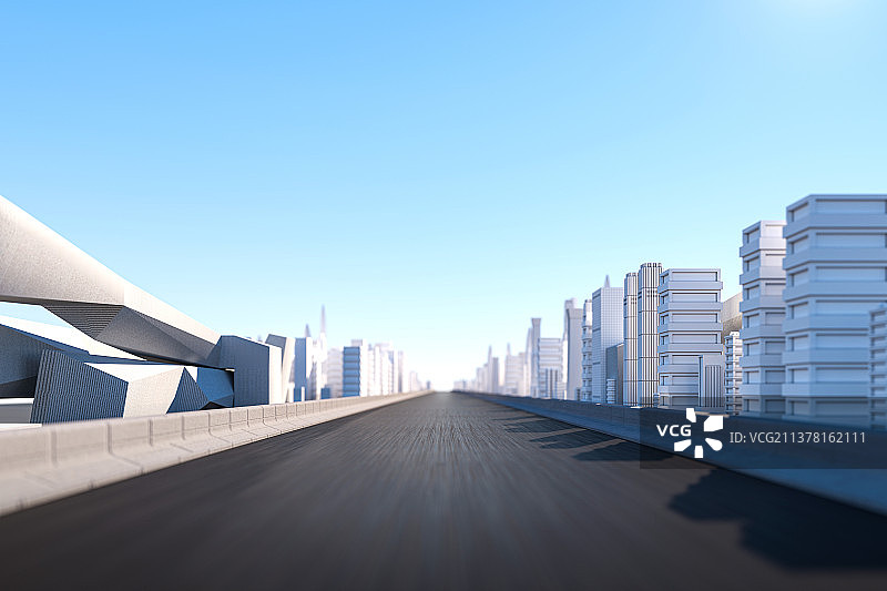 3D空旷的地面和远处城市的现代建筑物图片素材