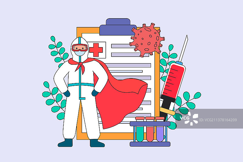 穿防护服抗击疫情矢量插画图片素材