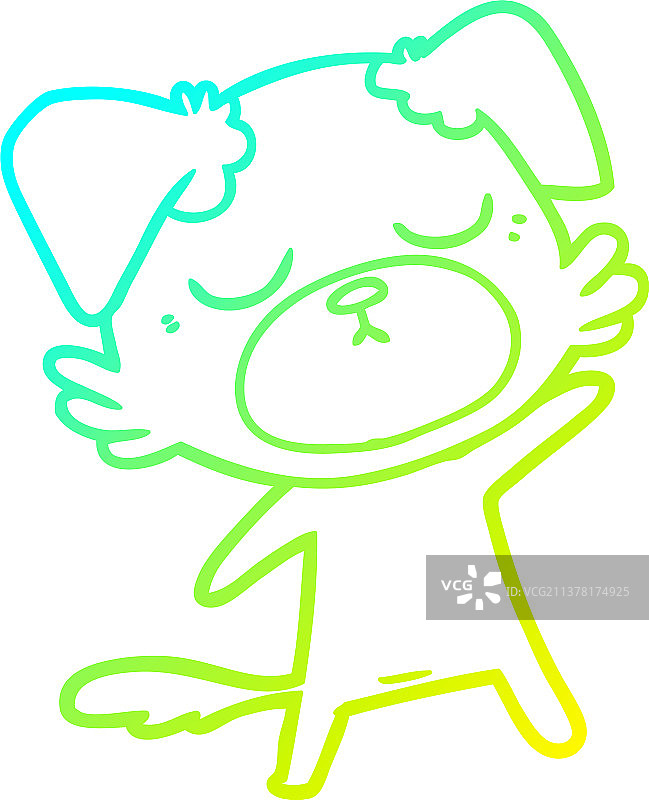 可爱的卡通小狗冷色渐变线条画图片素材