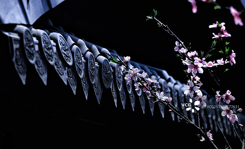 中国古建筑春天桃花风景壁纸图片素材