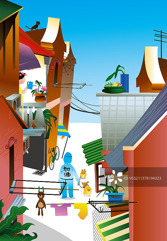 上海加油抗疫插画海报图片素材