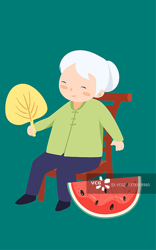 夏天老奶奶树下乘凉插画立夏节气人物插画图片素材