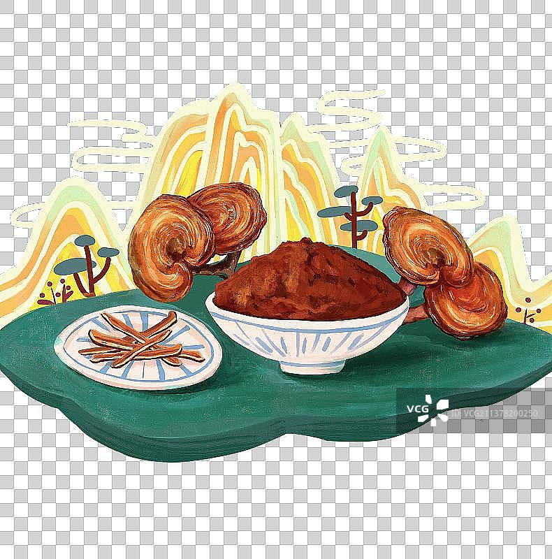 仙山上的灵芝孢子粉产品展示海报图片素材