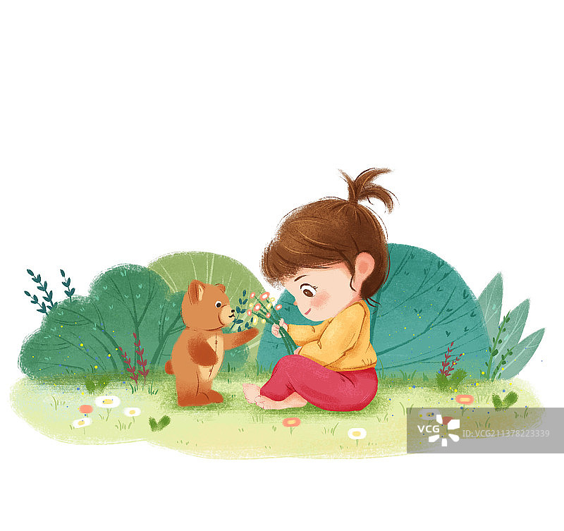 小女孩和小熊图片素材