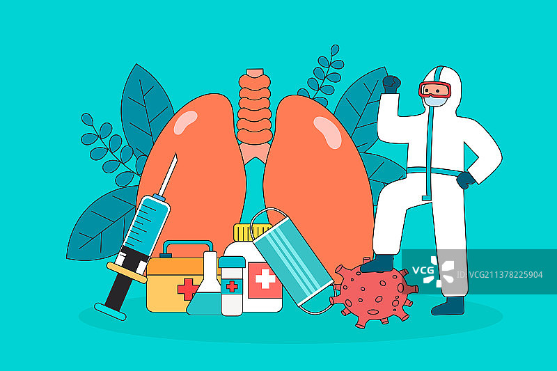 穿防护服抗击疫情矢量插画图片素材