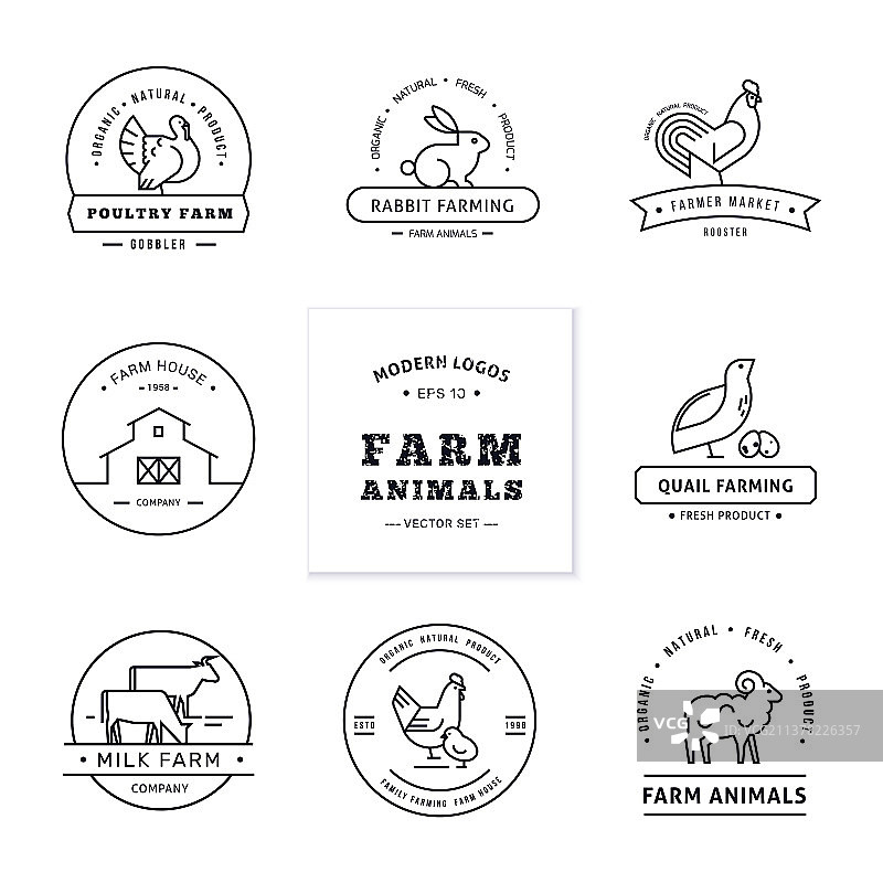 八个现代线性风格农场标志图片素材