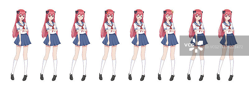 穿水手服蓝裙的动漫女学生图片素材