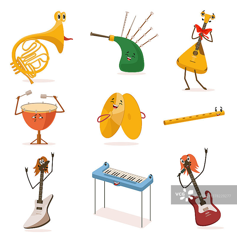 有趣的卡通乐器角色图片素材