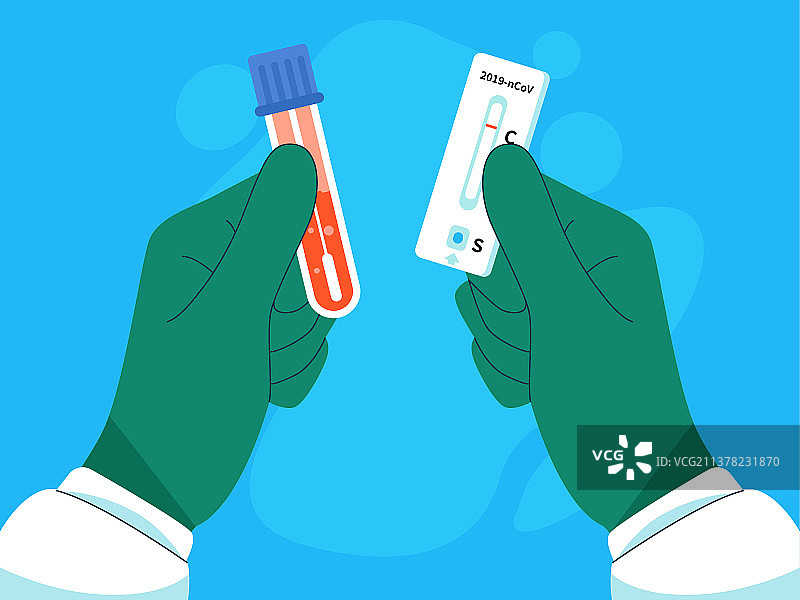 手持两种检测方式的样本，左手是核酸检测，右手是抗原检测图片素材