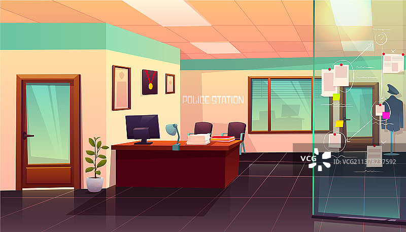 带有证据板的警局房间内景图片素材
