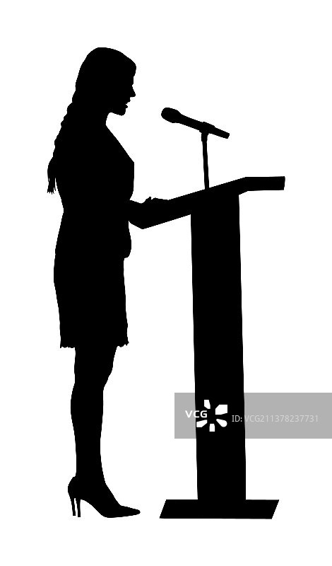 站在讲台上，发表演讲的女性剪影图片素材