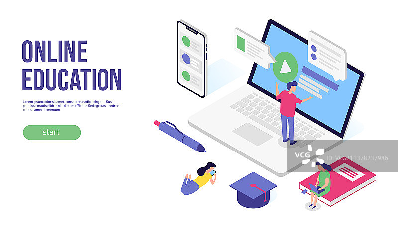在线教育概念2.5D扁平banner图片素材