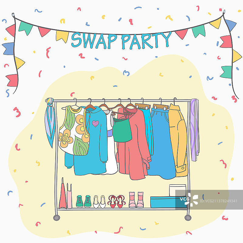 服装交换派对：女士服装，车库甩卖图片素材