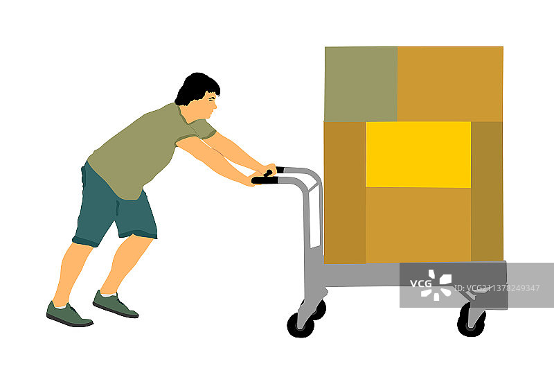 送货员用手推车搬运箱子图片素材