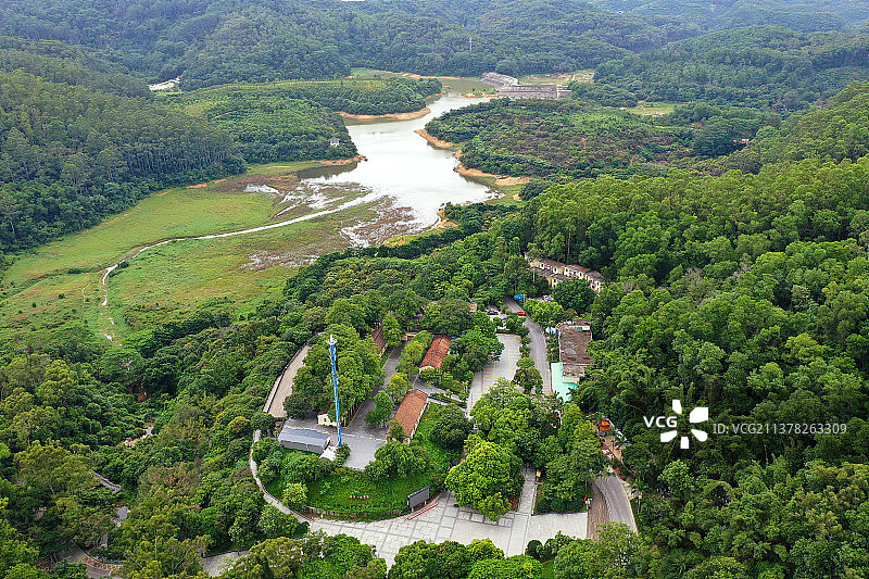 广东省东莞市虎门石洞大岭山森林公园观音寺航拍图片素材