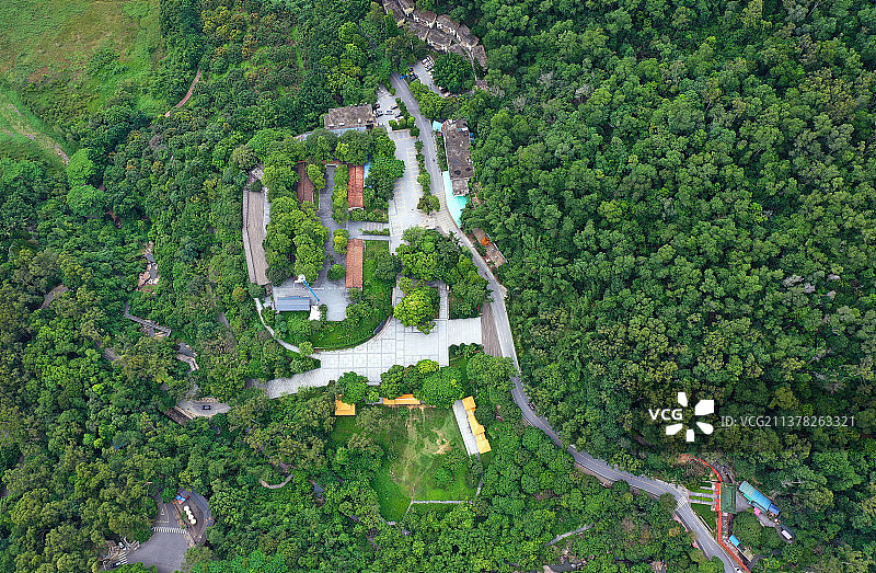 广东省东莞市虎门石洞大岭山森林公园观音寺航拍图片素材