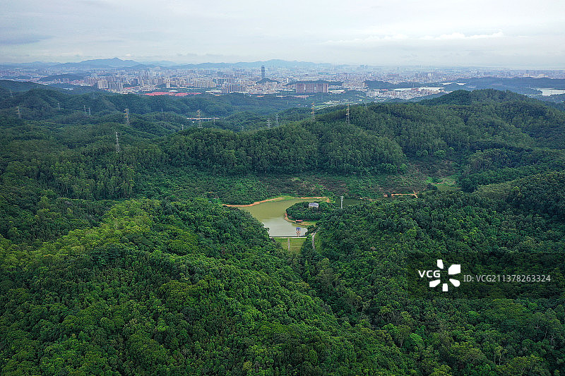 广东省东莞市虎门石洞大岭山森林公园观音寺航拍图片素材