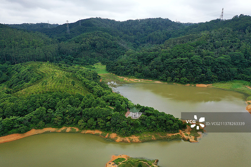 广东省东莞市虎门石洞大岭山森林公园观音寺航拍图片素材
