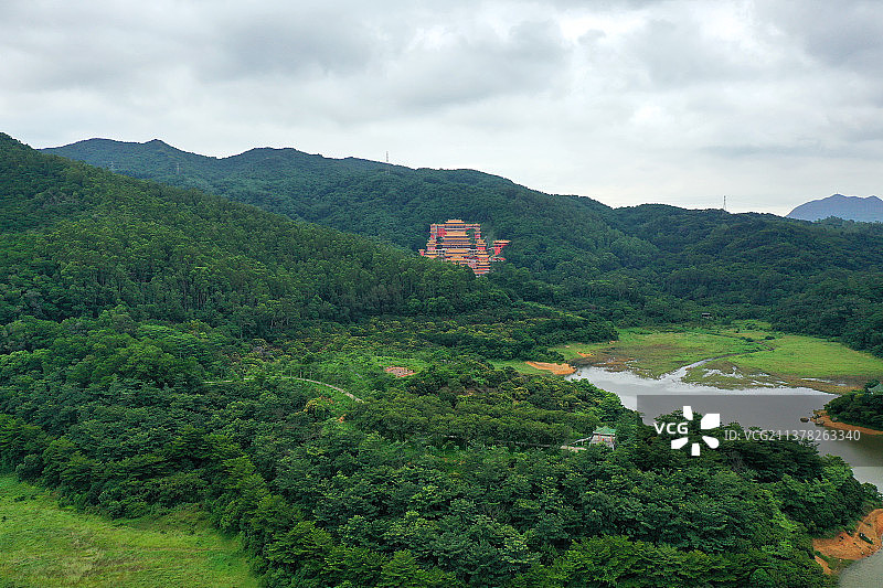 广东省东莞市虎门石洞大岭山森林公园观音寺航拍图片素材