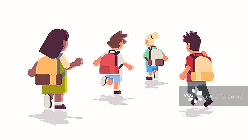 一群背着书包的小学生的背影图片素材