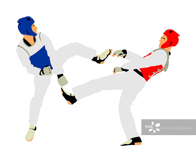 体育比赛中两名跆拳道运动员的搏斗图片素材