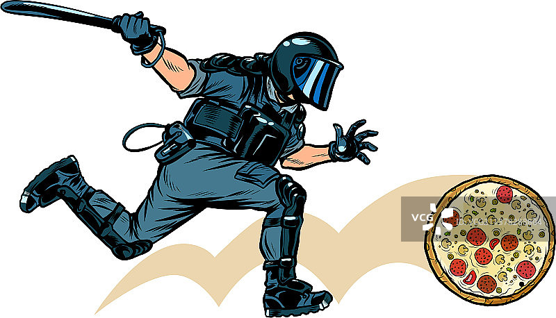 意大利披萨与防暴警察图片素材