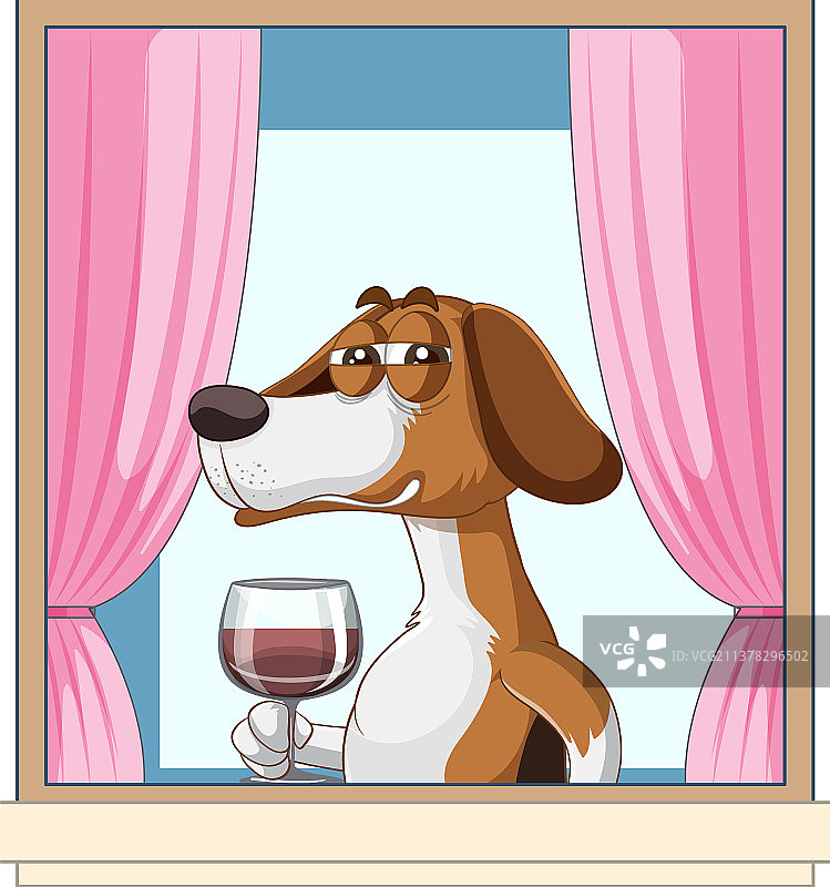 比格犬品尝葡萄酒卡通形象图片素材