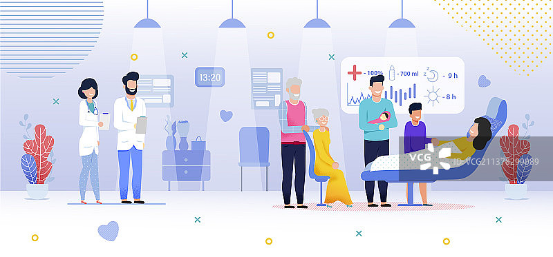 医院里的家庭与新生女婴（扁平风格）图片素材