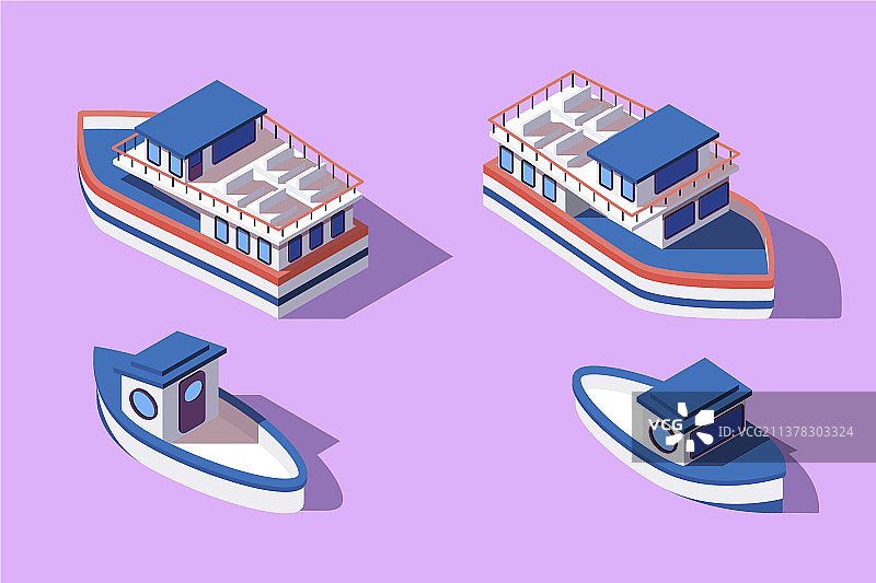 2.5D大小船只驳船图片素材