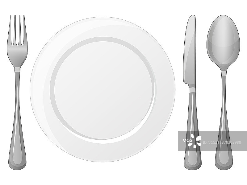 白色背景上的盘子叉子勺子图片素材