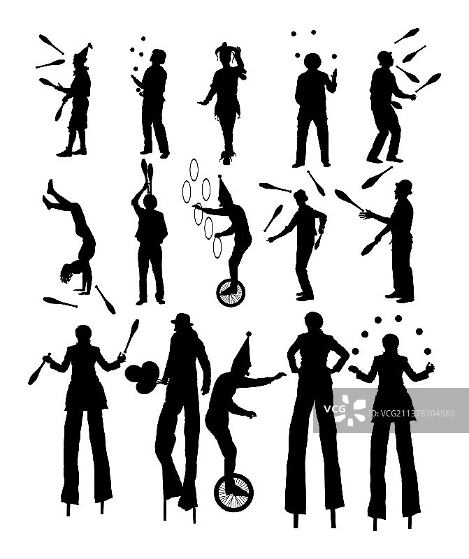 杂耍演员小丑动画师轮廓图片素材