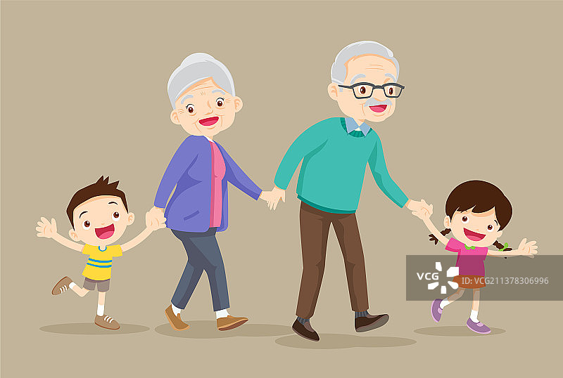 与孩子们一起散步的祖父母图片素材