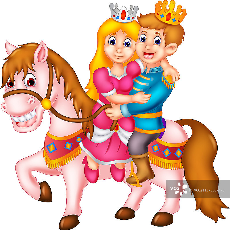 王子和公主骑马卡通图片素材