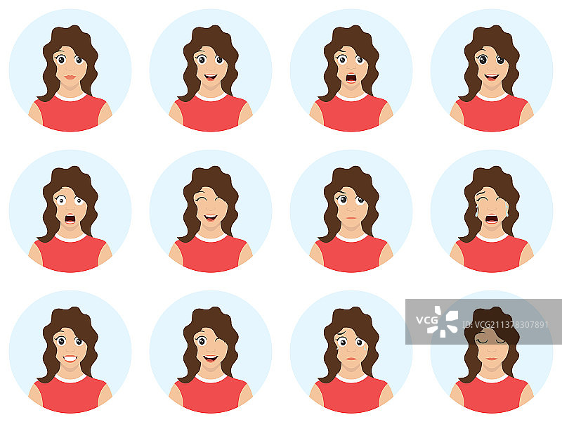 美丽女人不同面部表情图片素材