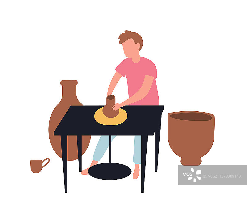 年轻男人用黏土制作陶罐图片素材