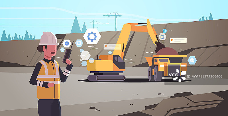 戴头盔的女人用对讲机控制图片素材