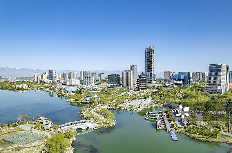 宁夏银川阅海商务区城市风光图片素材